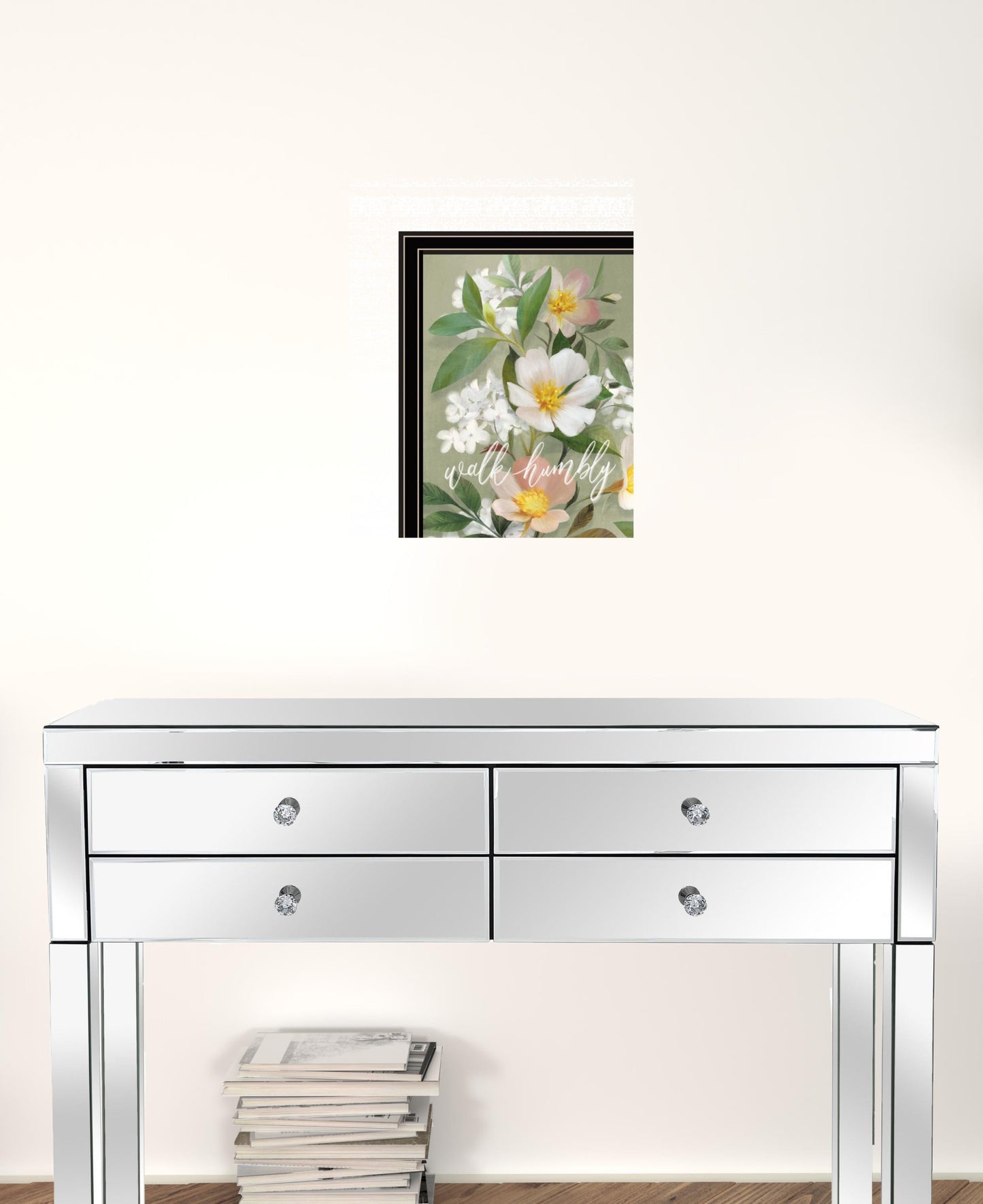 Walk Humbly Floral 1 Black Framed Print Wall Art