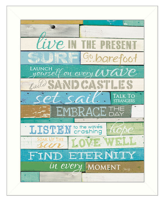 Live In The Present 4 White Framed Print Wall Art