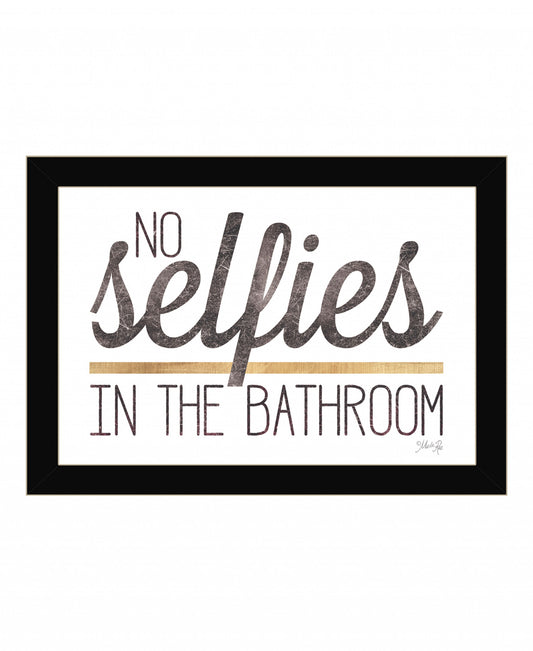 No Selfies In The Bathroom 4 Black Framed Print Wall Art