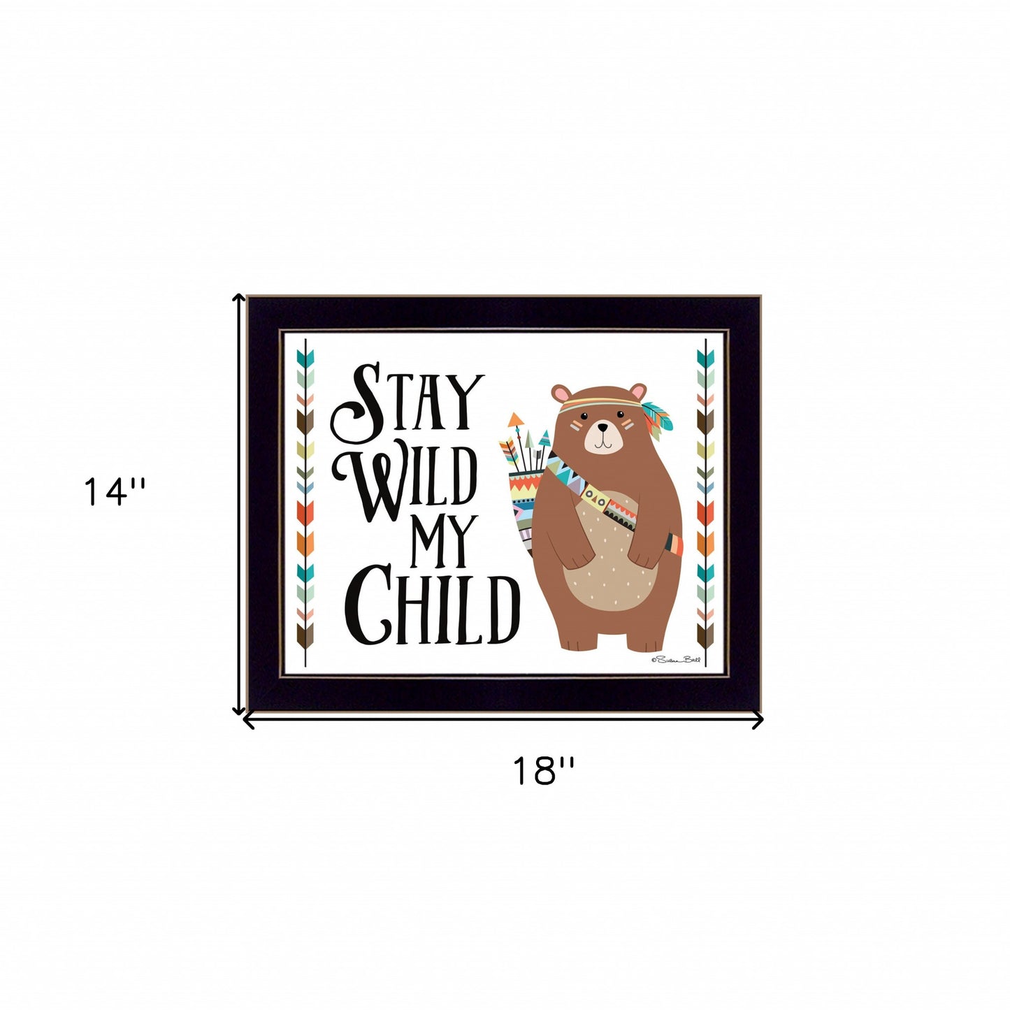 Stay Wild My Child Whimsical Bear Black Framed Print Wall Art