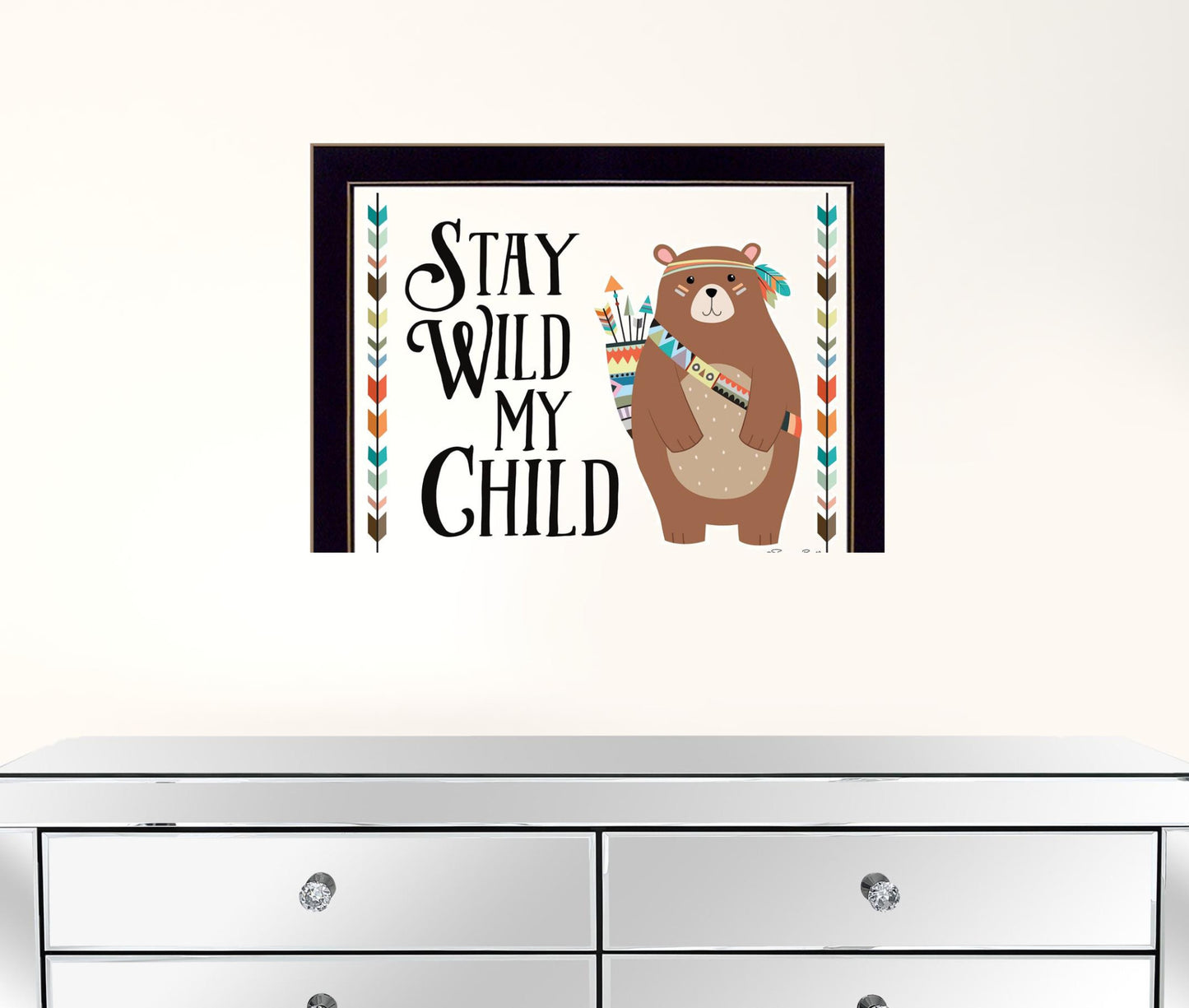 Stay Wild My Child Whimsical Bear Black Framed Print Wall Art