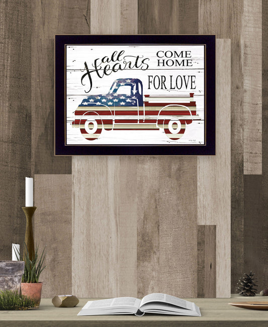 All Hearts Come Home For Love Truck 1 Black Framed Print Wall Art