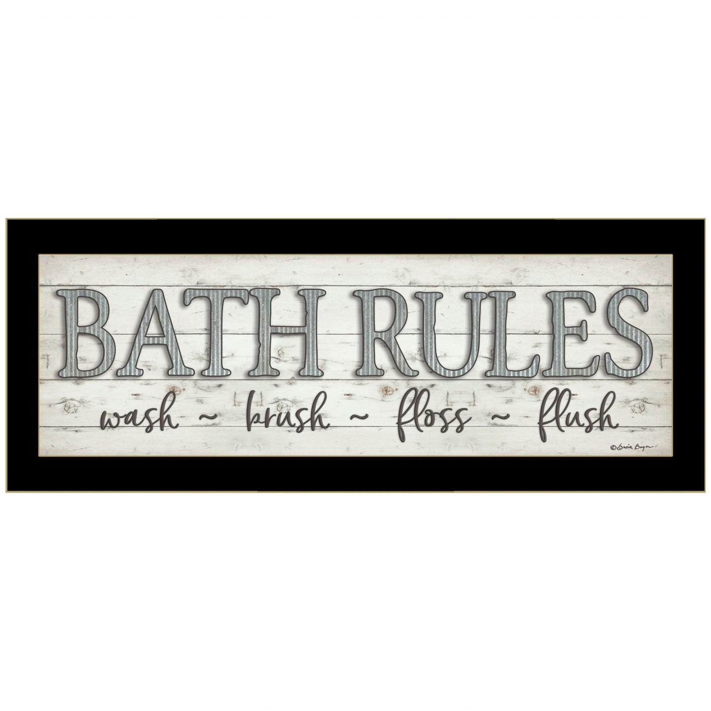 Bath Rules 3 Black Framed Print Wall Art