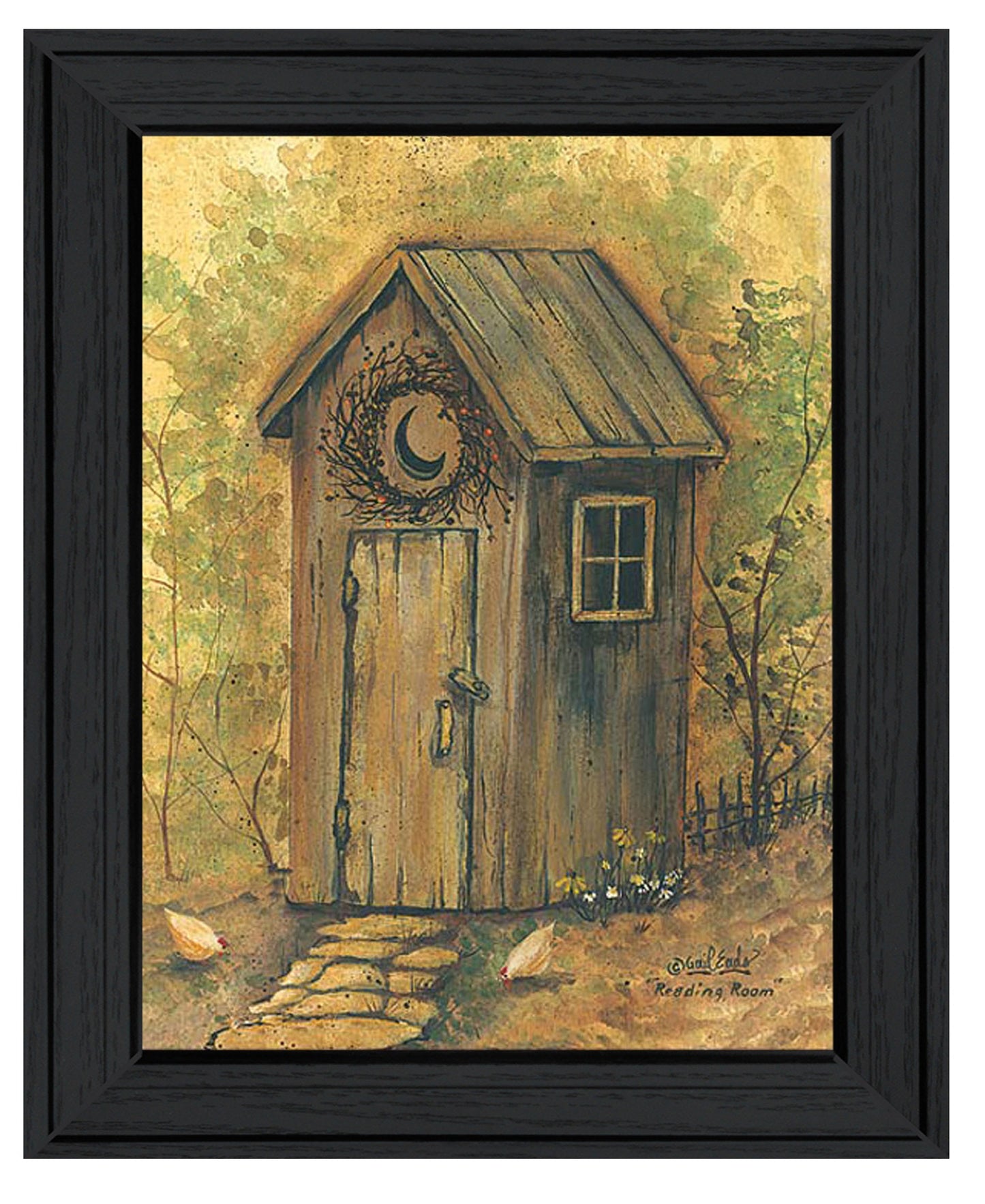 Reading Room 1 Black Framed Outhouse Bathroom Print Wall Art