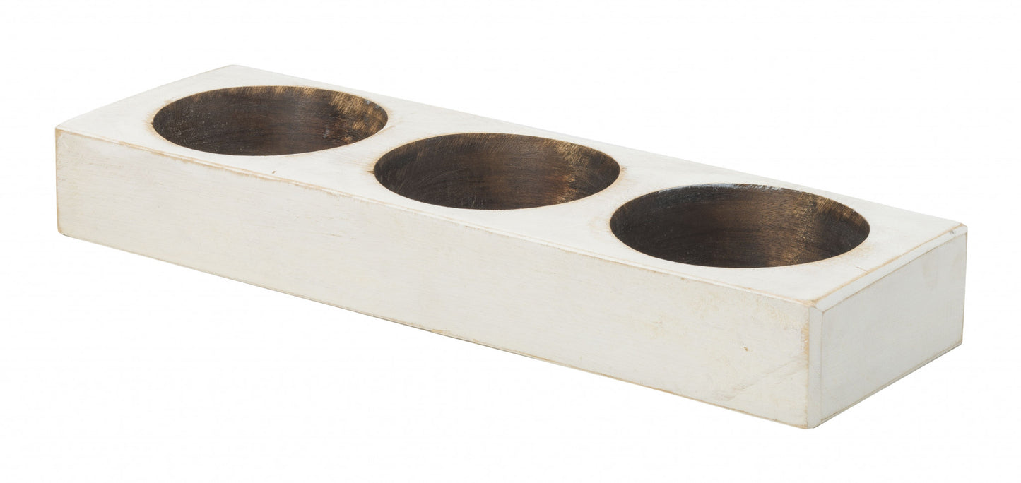 Distressed White 3 Hole Cheese Mold Candle Holder