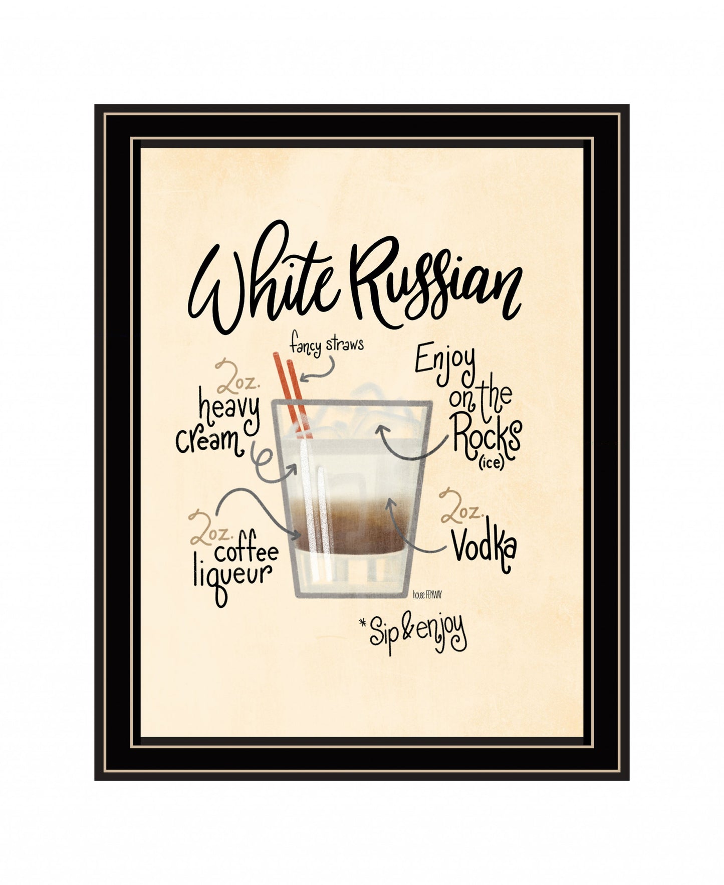 White Russian Black Framed Print Wall Art