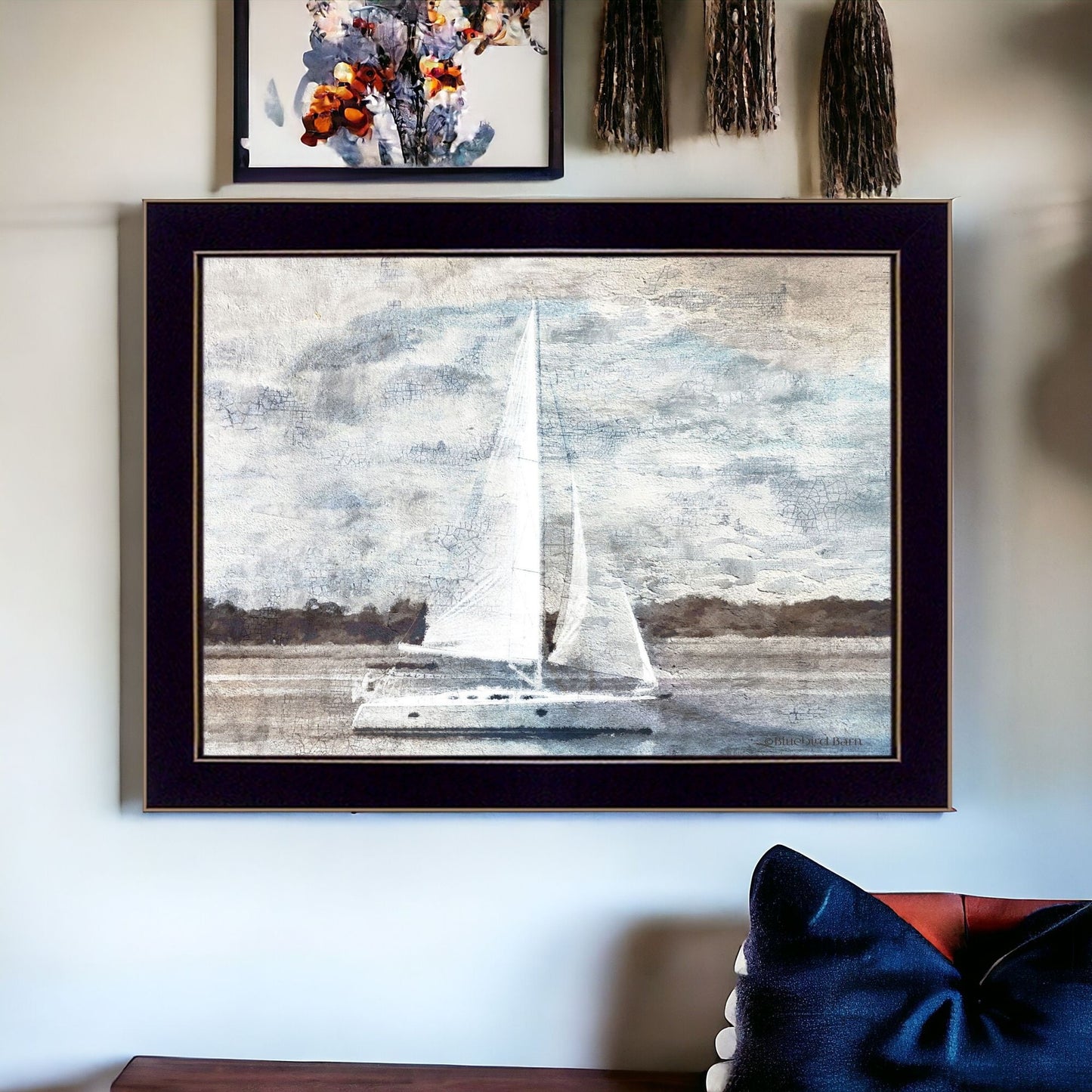 Sailboat On Water 1 Black Framed Print Wall Art