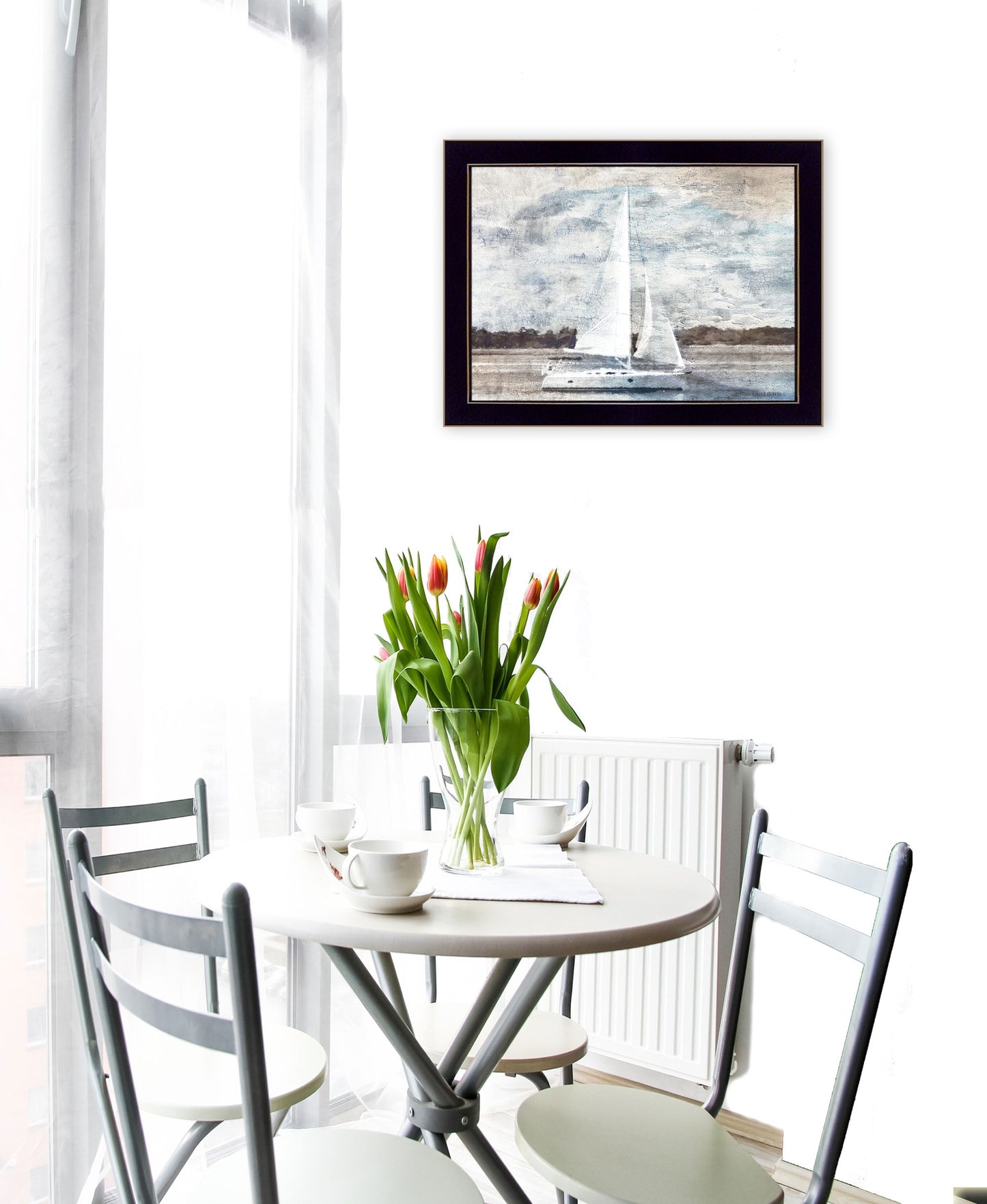 Sailboat On Water 1 Black Framed Print Wall Art