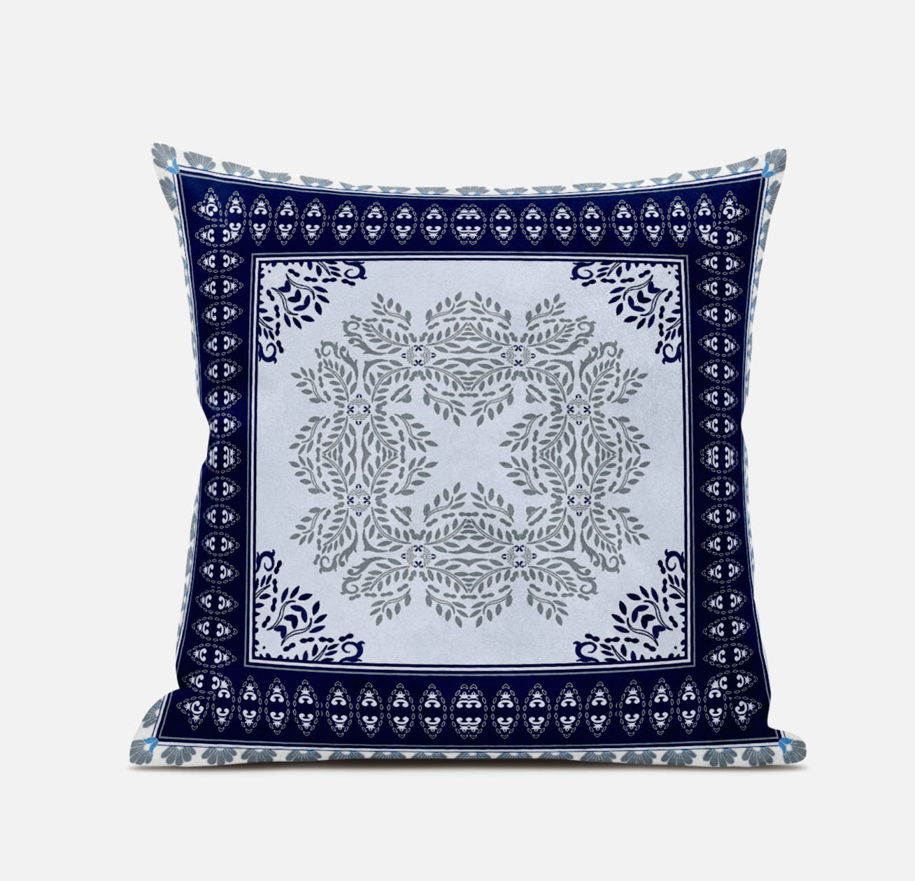 20" X 20" Dark Blue Gray Geometric Blown Seam Suede Throw Pillow