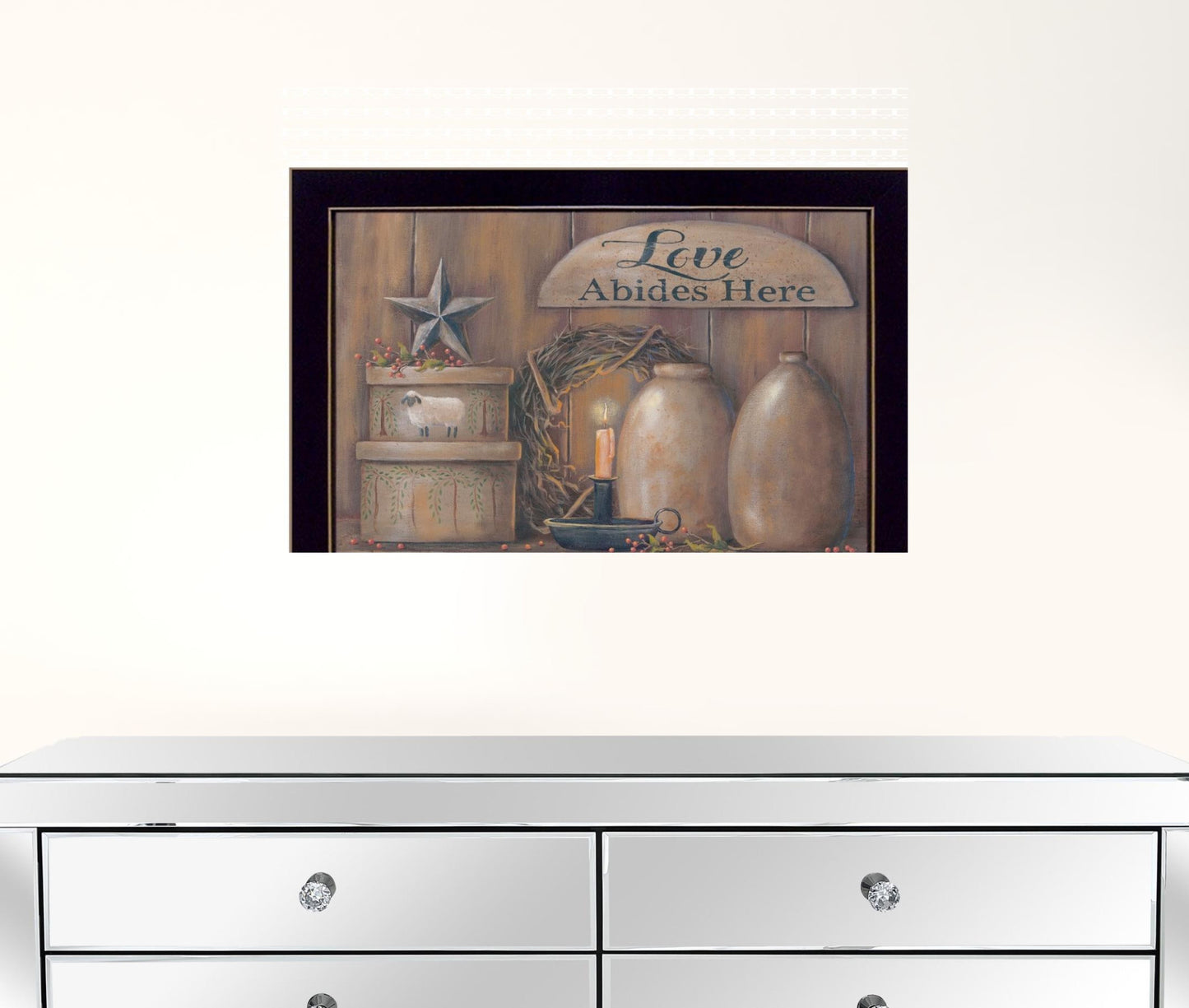 Love Abides Here Shelf 1 Black Framed Print Wall Art