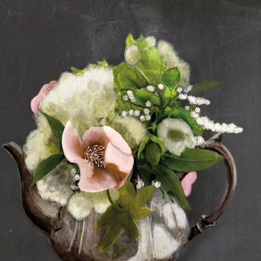 Vintage Floral Tea Pot 2 Black Framed Print Wall Art