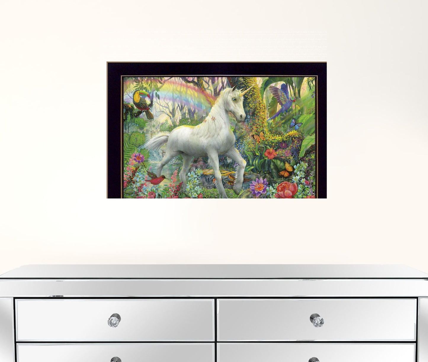 Rainbow Unicorn 1 Black Framed Print Wall Art