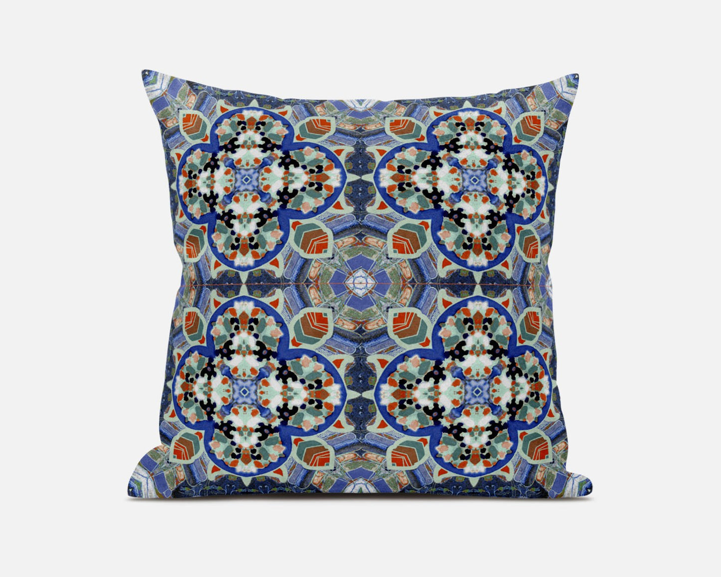 16"X16" Blue And Orange Microsuede Quatrefoil Zippered Pillow