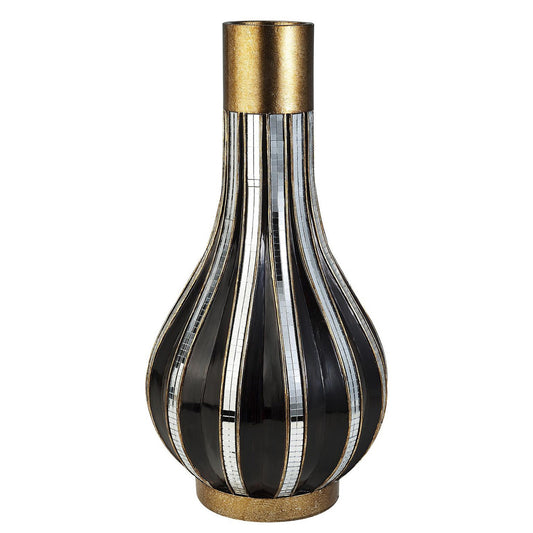 16" Polyresin Gold and Black Striped Round Urn