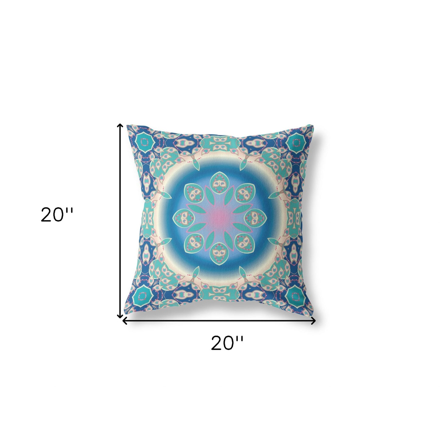 20" X 20" Blue And Turquoise Geometric Blown Seam Suede Throw Pillow