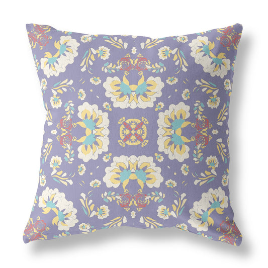 16" X 16" Purple Floral Zippered Suede Throw Pillow