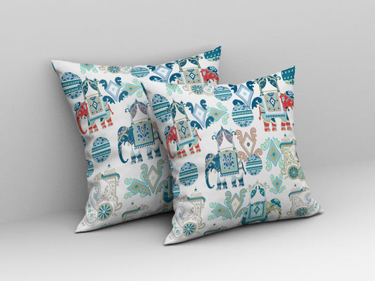 20" X 20" Blue And White Paisley Blown Seam Suede Throw Pillow