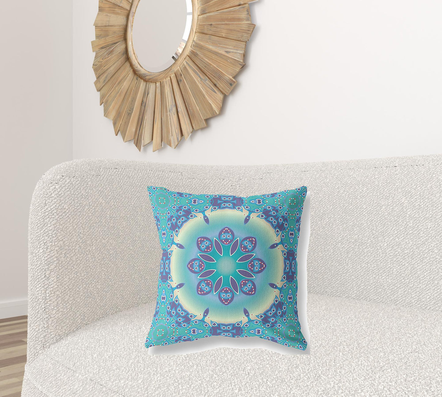 20" X 20" Blue And Purple Geometric Blown Seam Suede Throw Pillow