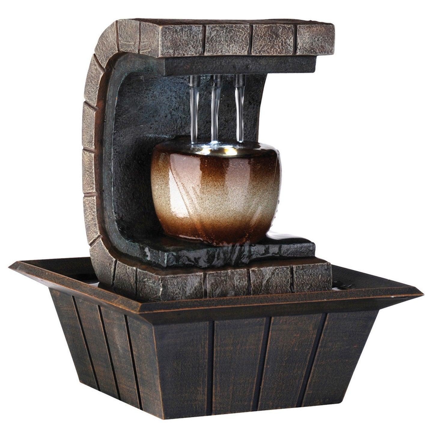 10" Brown Textured Polyresin Tabletop Fountain with LED Light