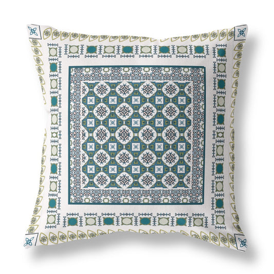 16" X 16" White And Green Floral Zippered Suede Throw Pillow