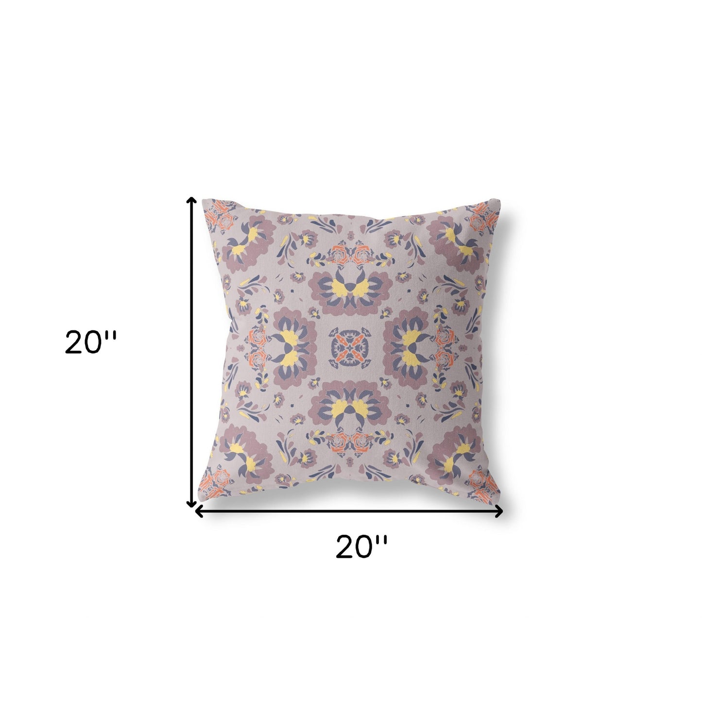 20" X 20" Muted Purple And Yellow Floral Blown Seam Suede Throw Pillow