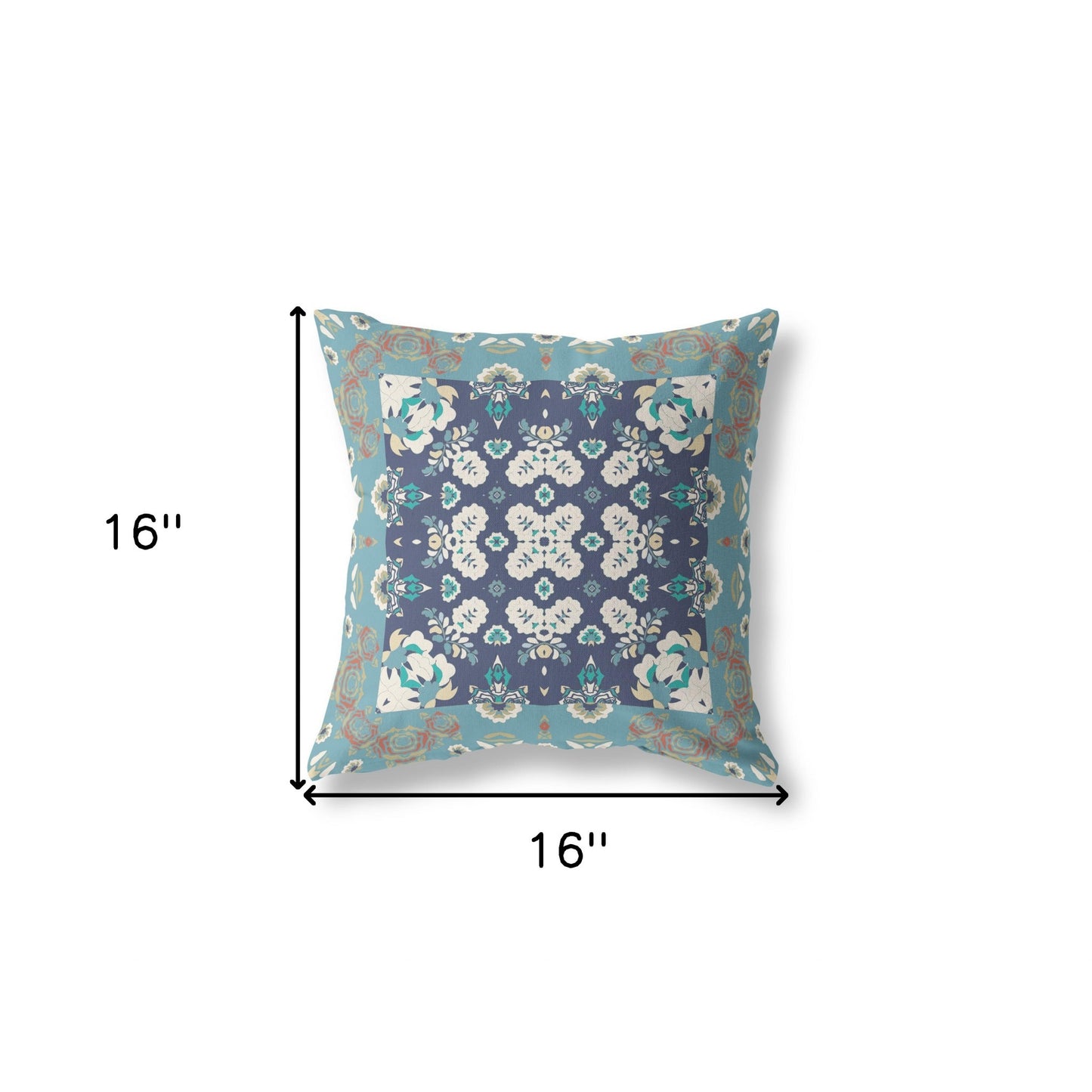 16" X 16" Gray And Blue Floral Zippered Suede Throw Pillow