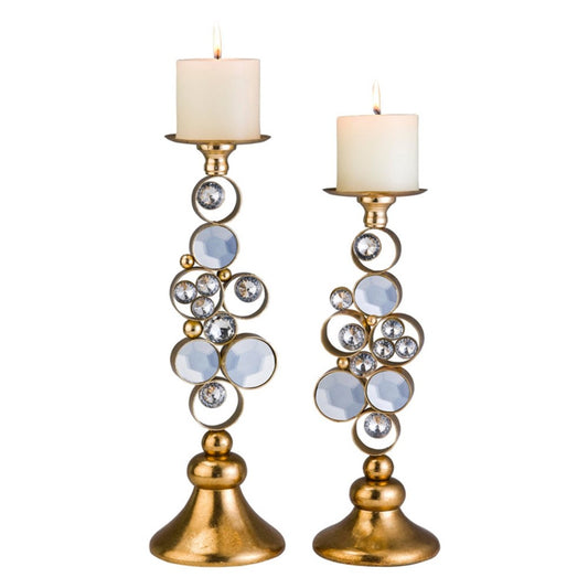 Set Of Two Gold Bling Tabletop Pillar Candle Holder