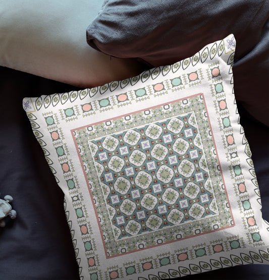 16" X 16" White And Blue Floral Zippered Suede Throw Pillow