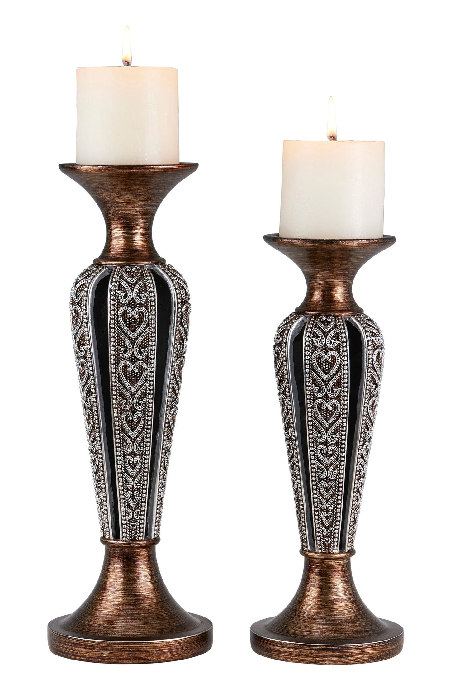 Set Of Two Brown and Black Pillar Tabletop Pillar Candle Holder