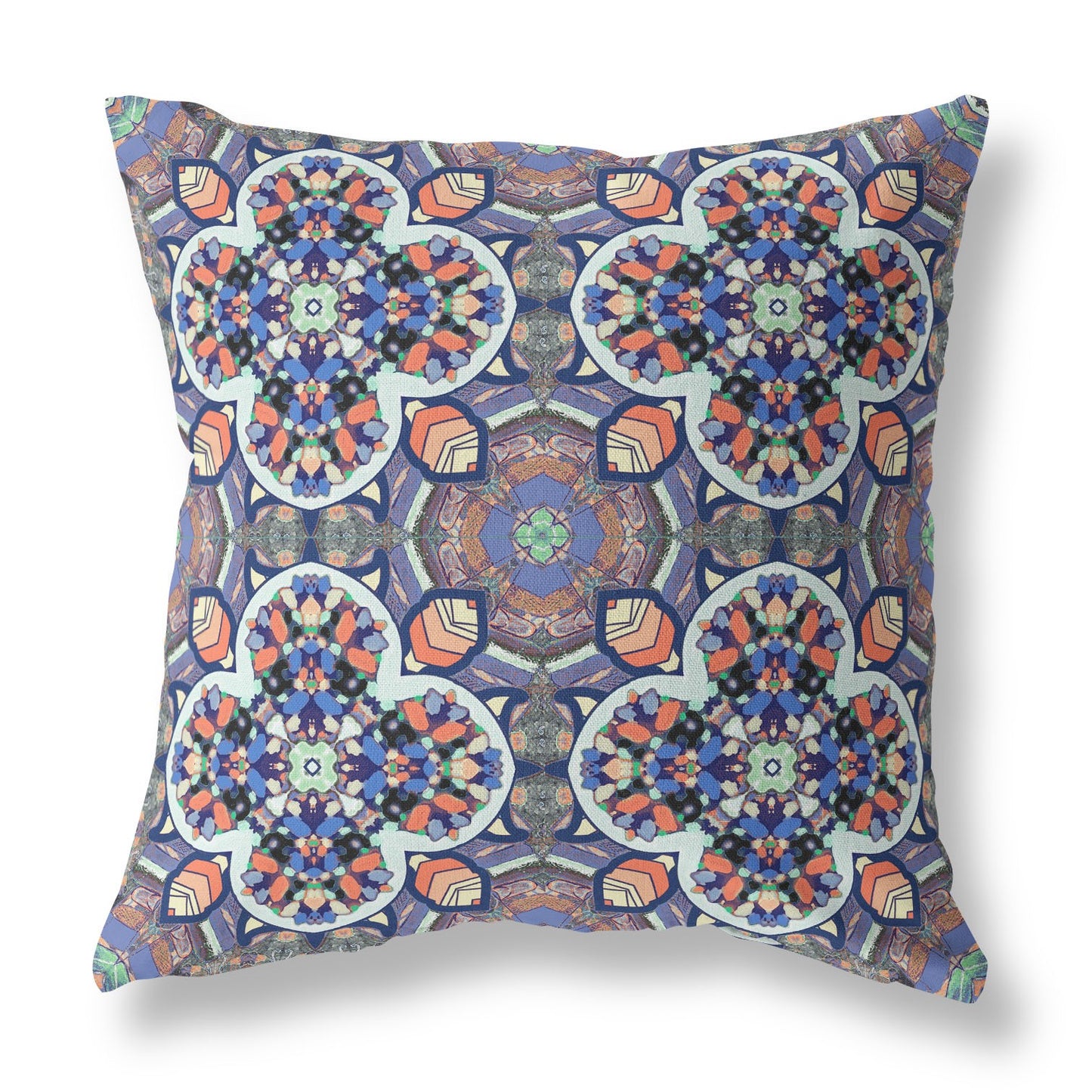 16"X16" Blue And Orange Microsuede Quatrefoil Zippered Pillow