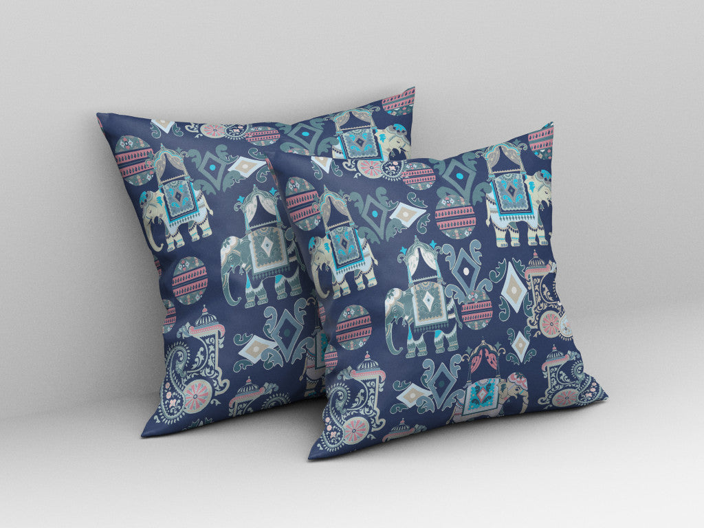 20" X 20" Blue And Gray Paisley Blown Seam Suede Throw Pillow