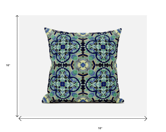 16"X16" Aquamarine Microsuede Quatrefoil Zippered Pillow