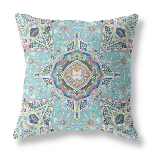 16"X16" Aqua Microsuede Geometric Zippered Pillow