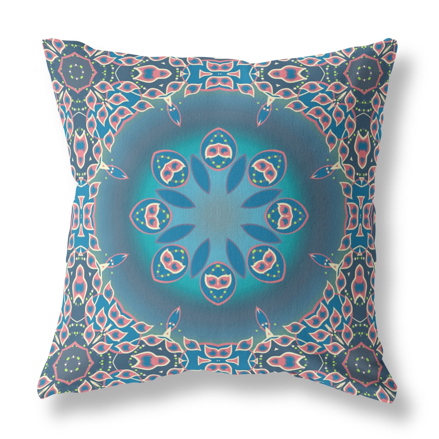 20" X 20" Blue And Pink Geometric Blown Seam Suede Throw Pillow