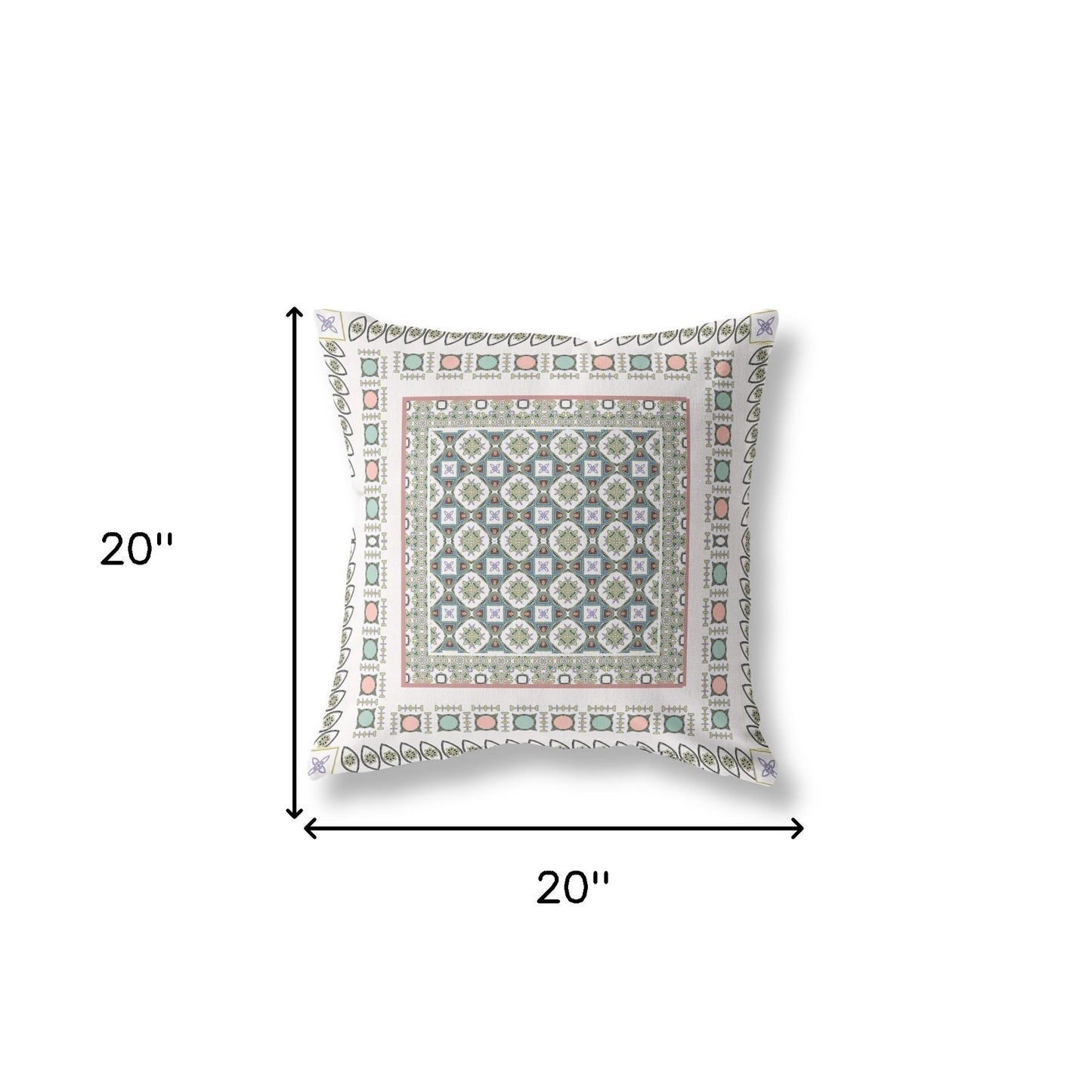 20" X 20" White And Blue Floral Blown Seam Suede Throw Pillow