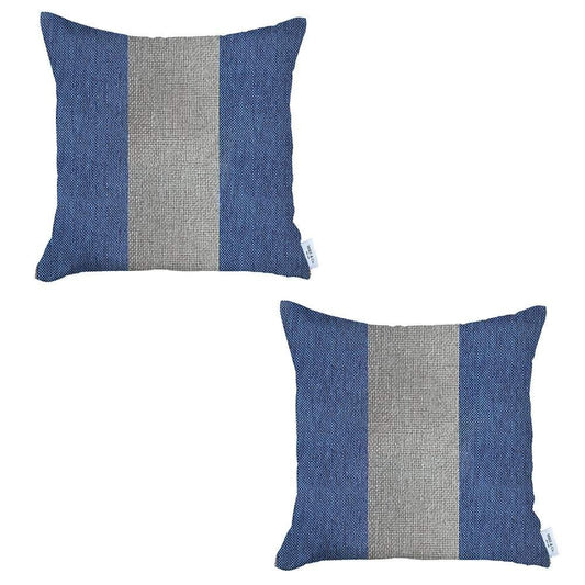 Set Of Two 18" X 18" Grey And Blue Geometric Zippered Handmade Polyester Throw Pillow