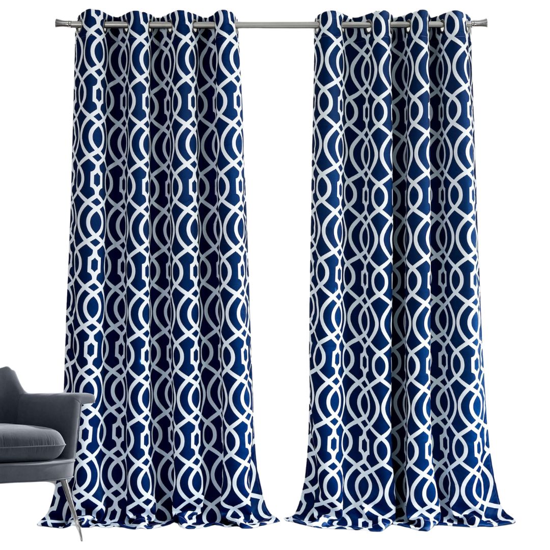 84" Navy Blue Trellis Black Out Window Curtain Panel