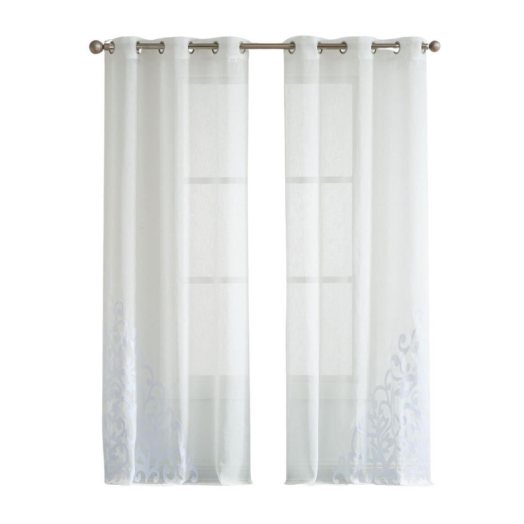 Set of Two 84"  White Velvet Applique Window Panels