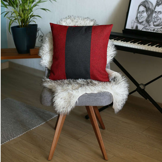 18" X 18" Black And Red Geometric Zippered Handmade Polyester Throw Pillow Cover