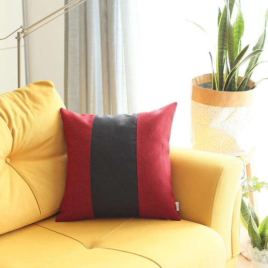 18" X 18" Black And Red Geometric Zippered Handmade Polyester Throw Pillow Cover