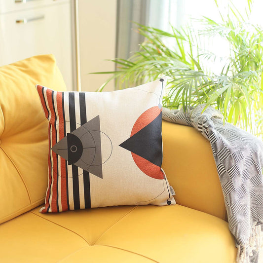 18" X 18" Black And Red Abstract Zippered Handmade Polyester Throw Pillow Cover