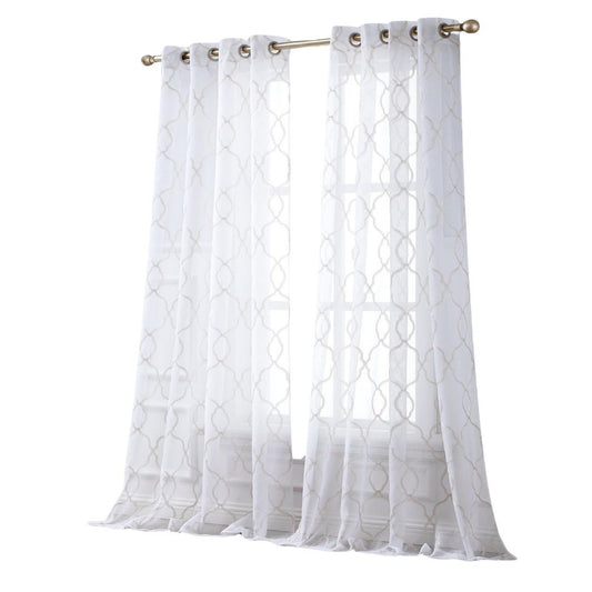 84” Charcoal Trellis Pattern Embroidered Window Curtain Panel