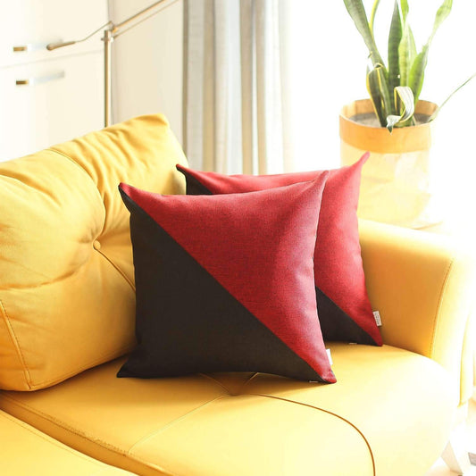 Set Of Two 18" X 18" Red And Black Geometric Zippered Handmade Polyester Throw Pillow