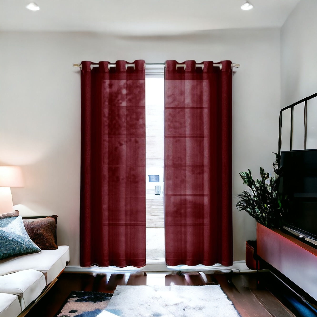 Set of Two 84"  Burgundy Solid Modern Window Panels