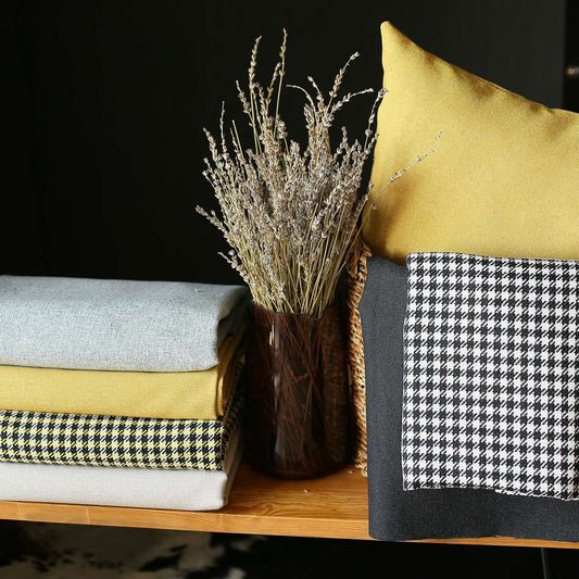 Set Of Two 20" X 12" Black And Yellow Geometric Zippered Handmade Polyester Lumbar Pillow