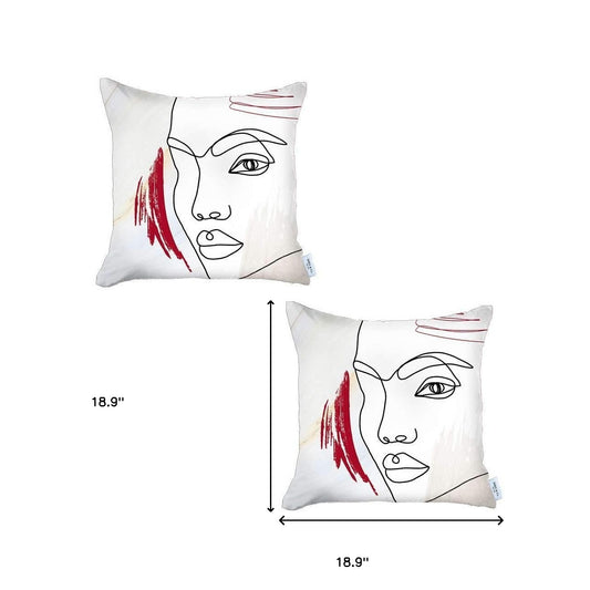 Set Of Two 18" X 18" Gray Black White And Red Abstract Zippered Handmade Polyester Throw Pillow