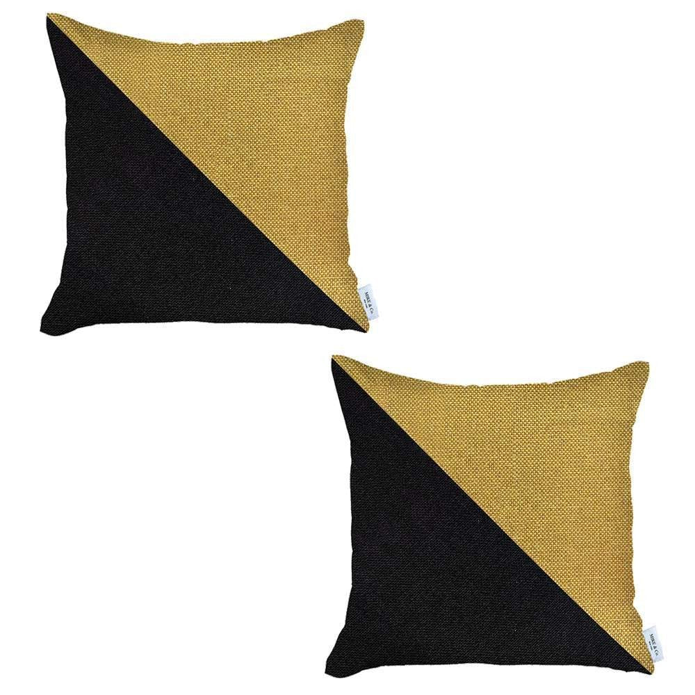 Set Of Two 18" X 18" Yellow And Black Geometric Zippered Handmade Polyester Throw Pillow