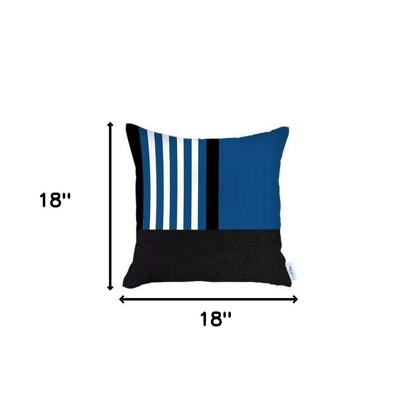 Set Of Four 18" X 18" Blue Striped Zippered Handmade Polyester Throw Pillow