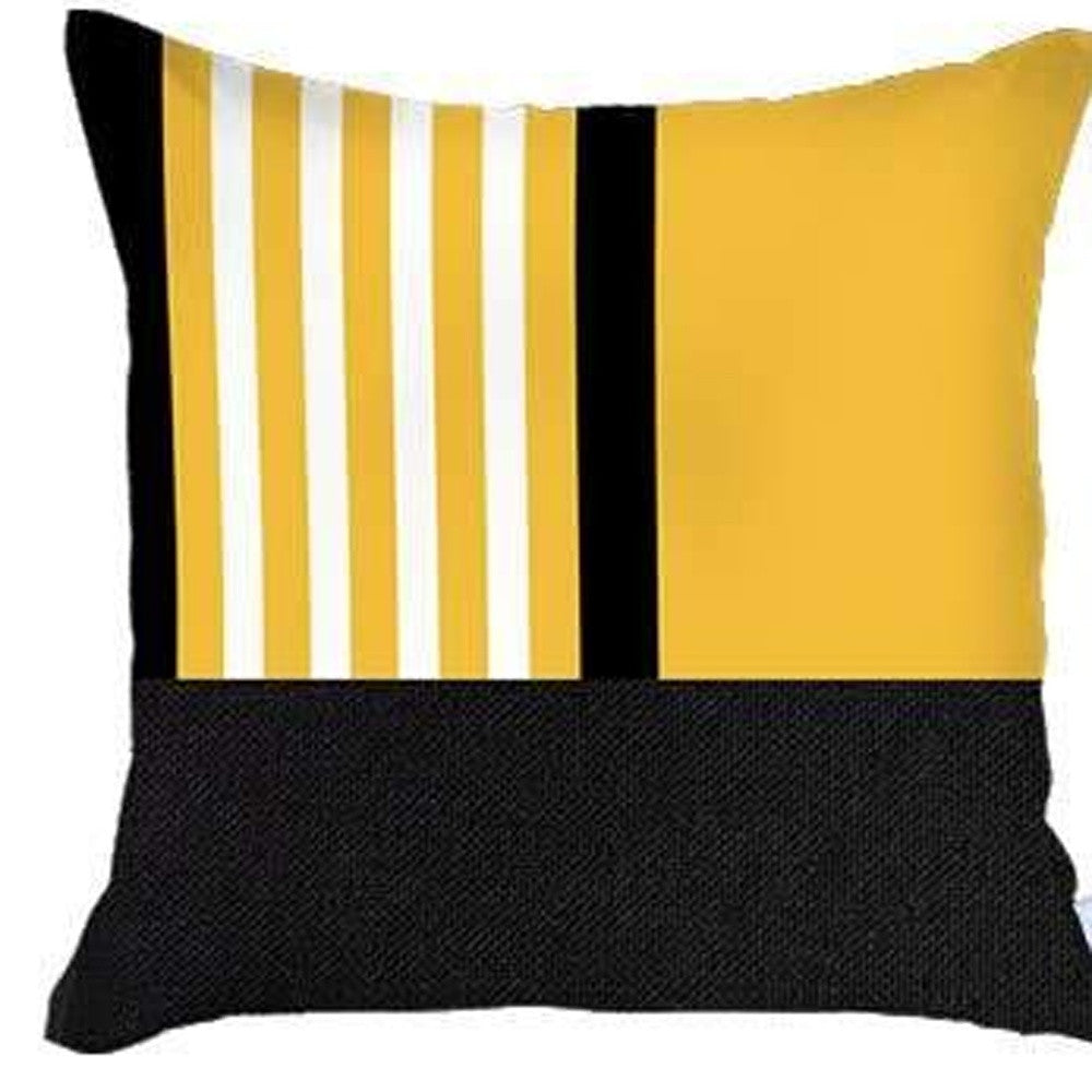 Set Of Four 18" X 18" Yellow Striped Zippered Handmade Polyester Throw Pillow