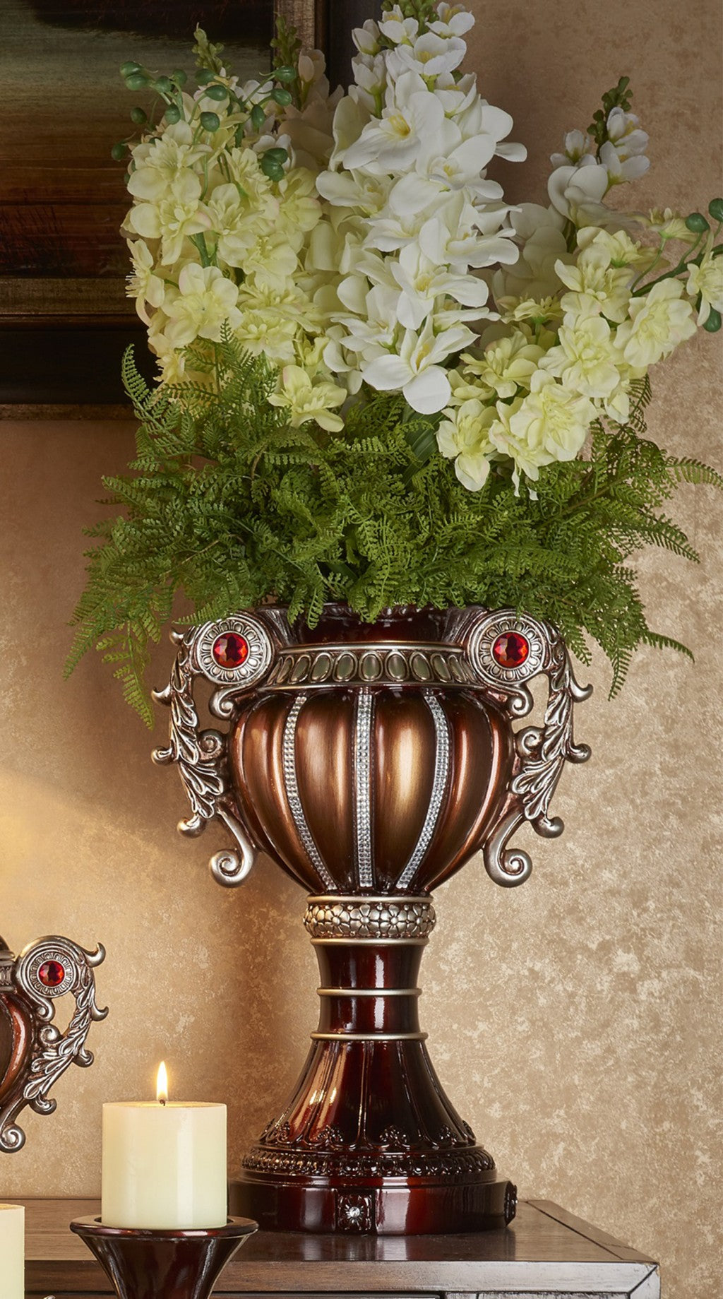 18" Brown Bronze and Silver Polyresin Urn Vase